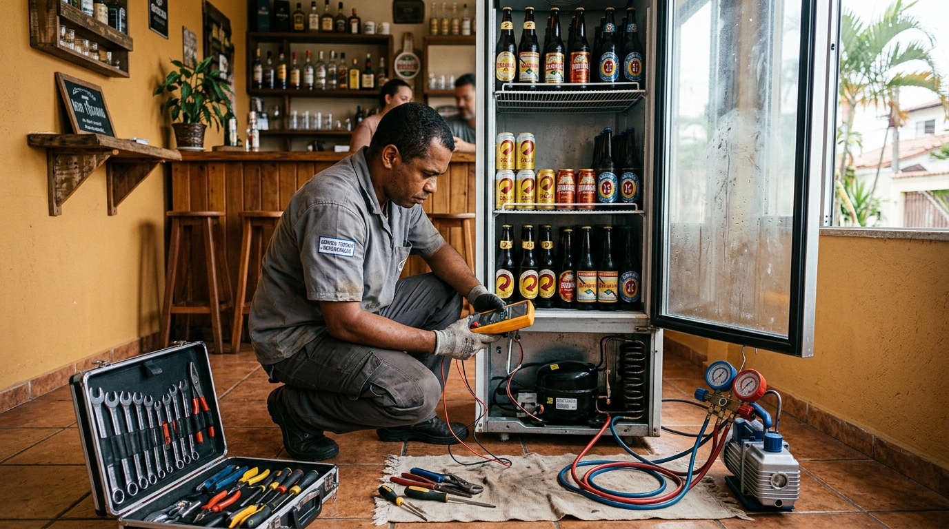 Troca de termostato de cervejeira em atendimento técnico em Divinópolis‑MG