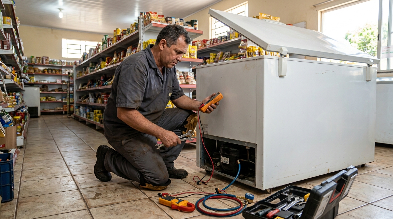 Troca de termostato de freezer em atendimento técnico em Divinópolis‑MG